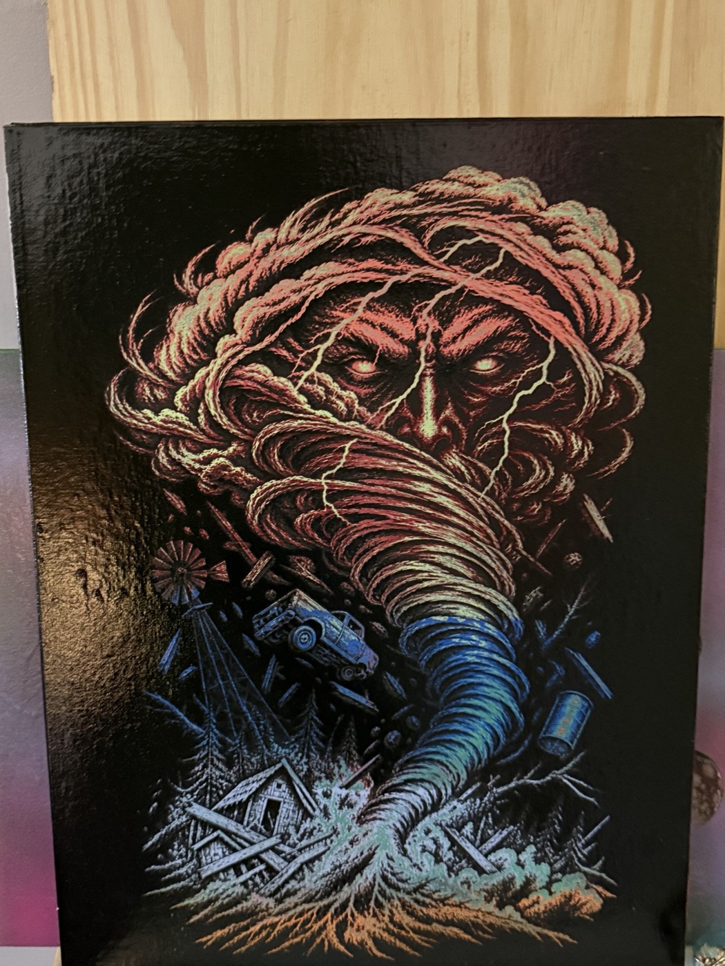The tornado — Surreal tornado wall art — original laser-engraved painting — additional view