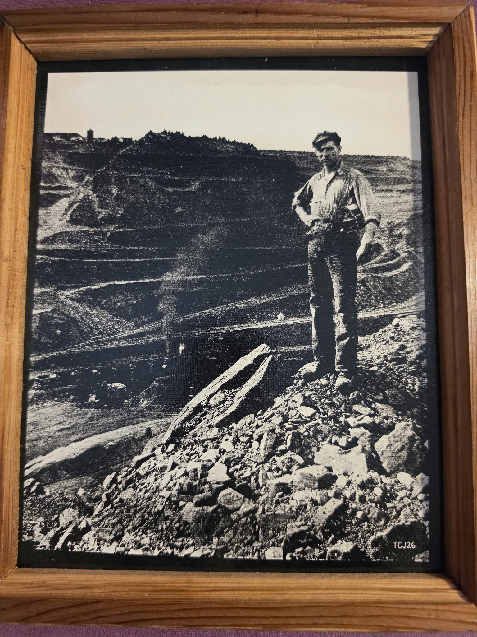 Iron Miner — historical photo painting in handcrafted cedar frame