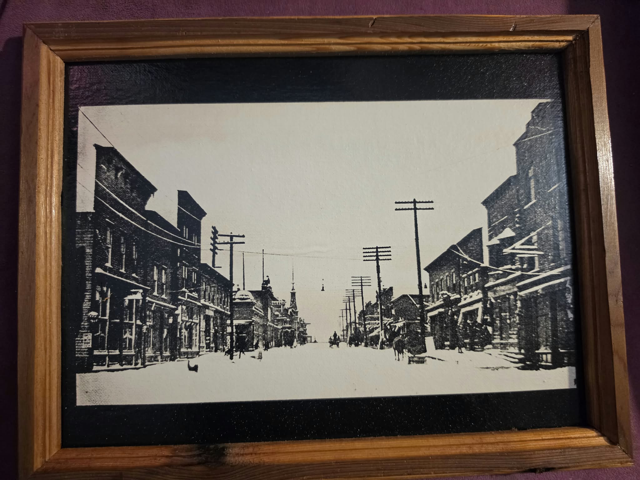 Old Hibbing (North Hibbing) — historical photo painting in handcrafted cedar frame
