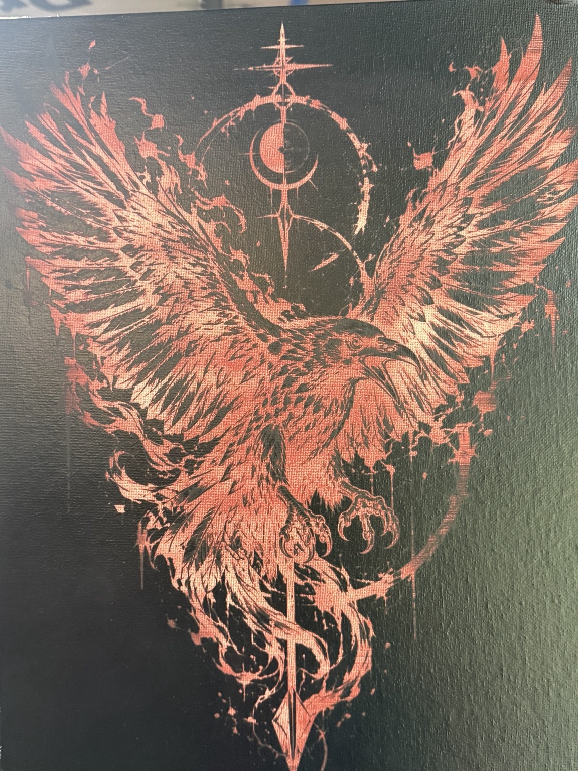 Winged firebird — Firebird fantasy wall art — original laser-engraved painting