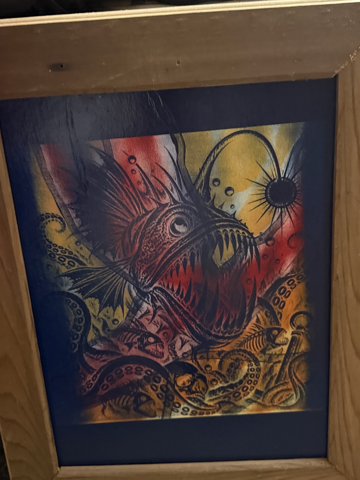 Deep-sea anglerfish — Deep-sea anglerfish wall art — original laser-engraved painting
