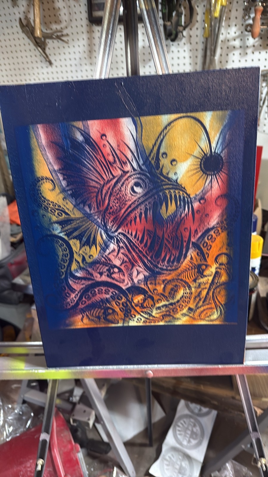 Deep-sea anglerfish — Deep-sea anglerfish wall art — original laser-engraved painting — additional view