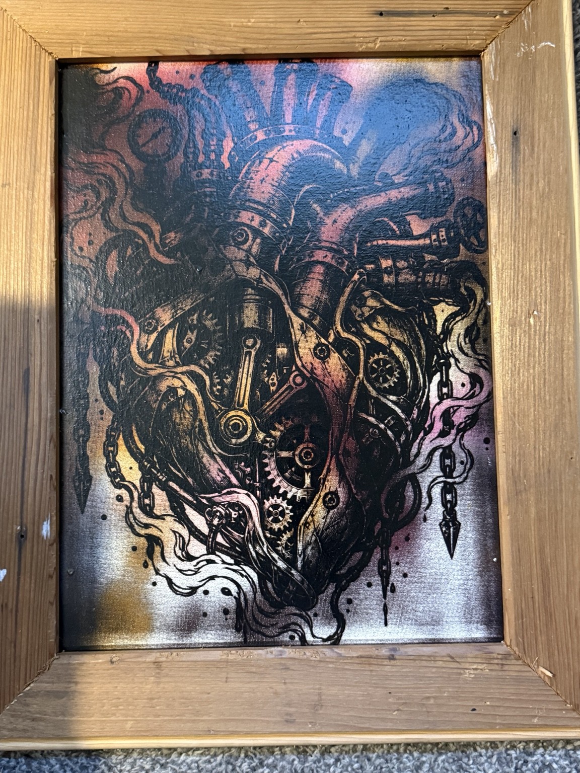 Mechanical heart — Steampunk mechanical heart wall art — original laser-engraved painting