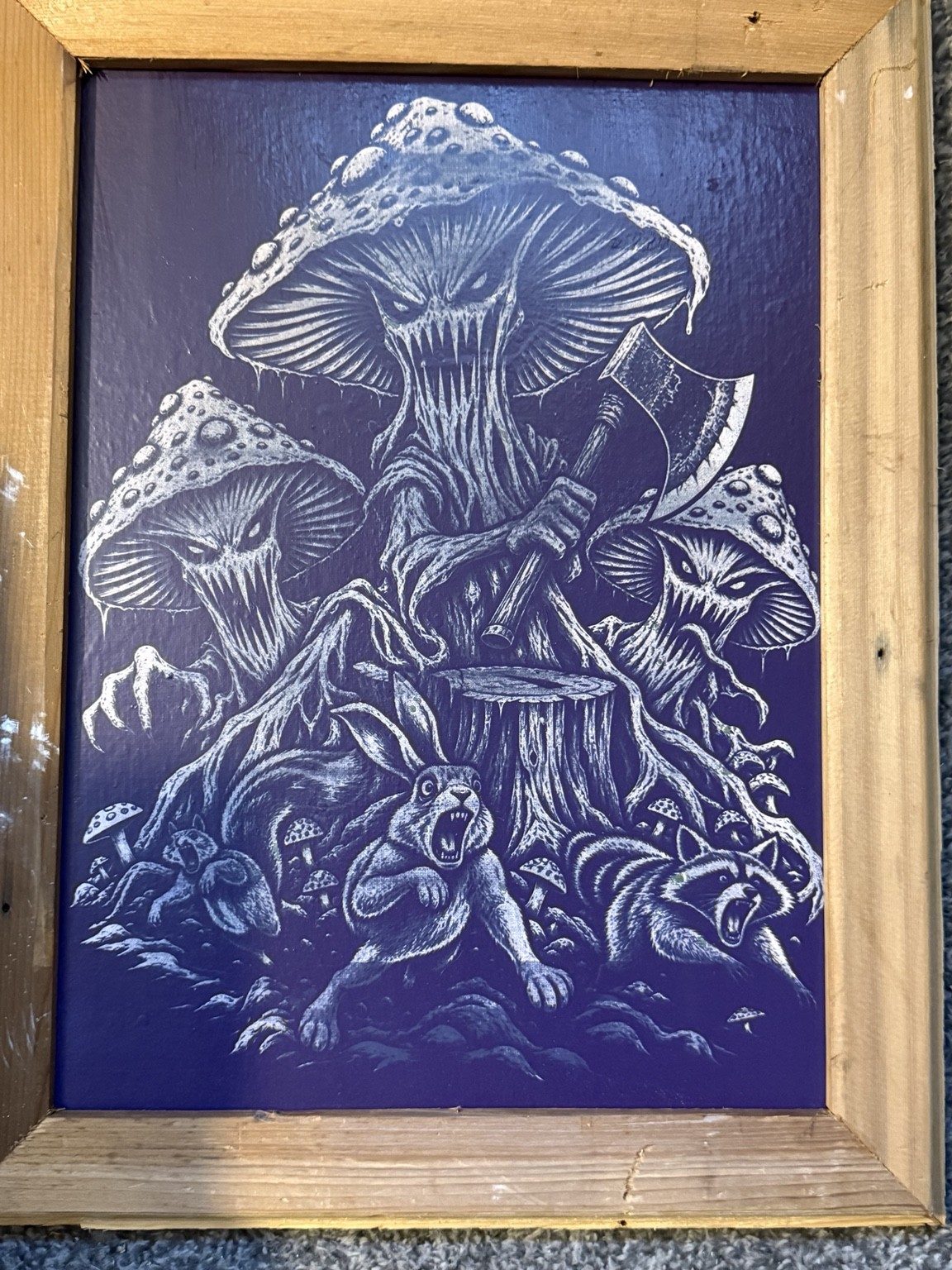Mushroom world — Fantasy mushroom wall art — original laser-engraved painting
