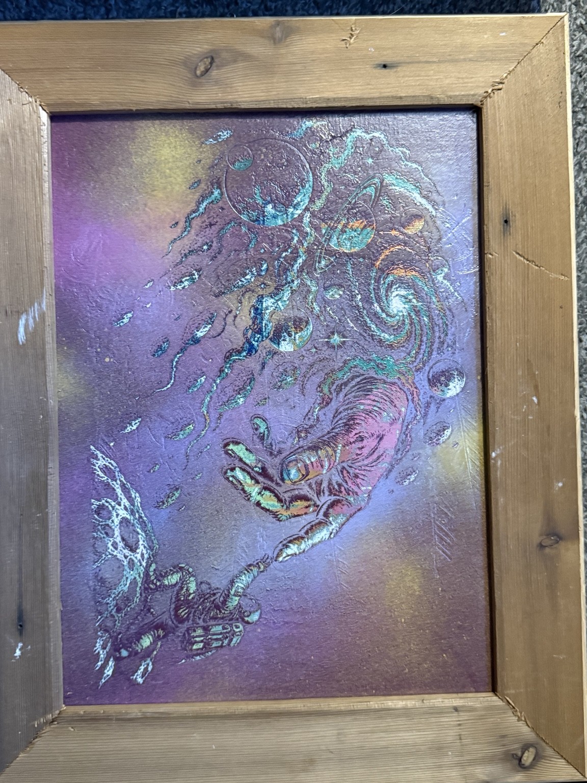 Otherworldly drift — Surreal fantasy wall art — original laser-engraved painting