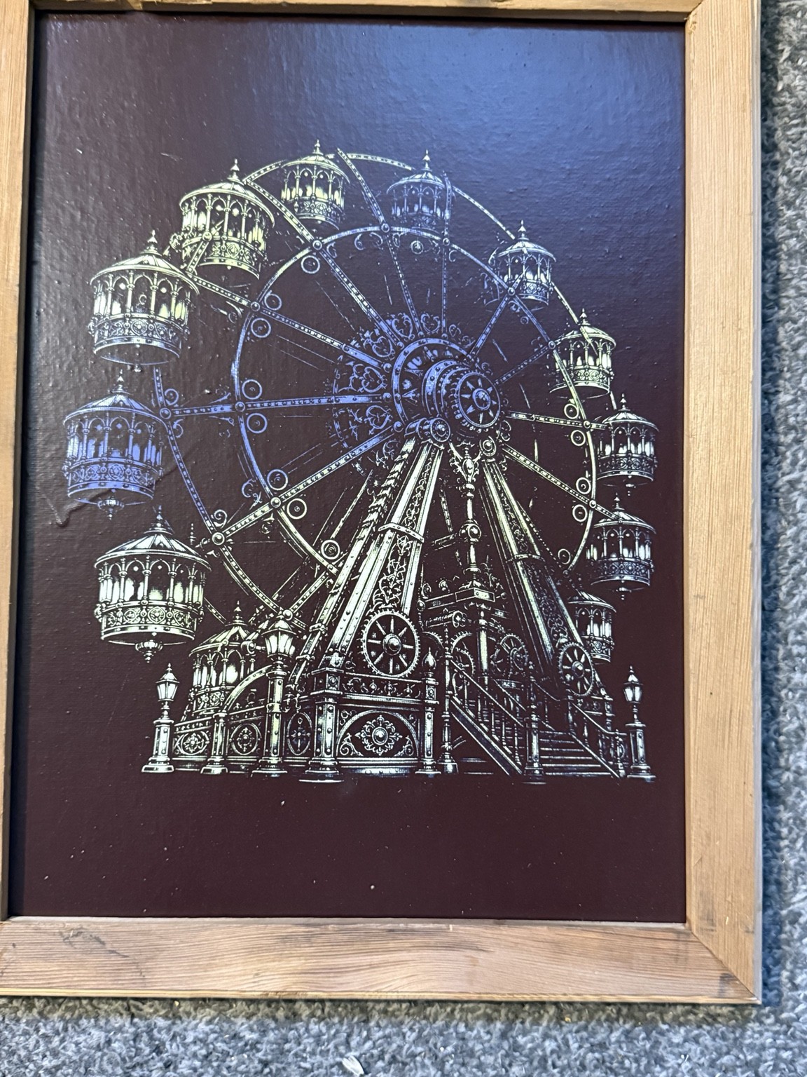 Victorian Ferris wheel — Victorian Ferris wheel wall art — original laser-engraved painting
