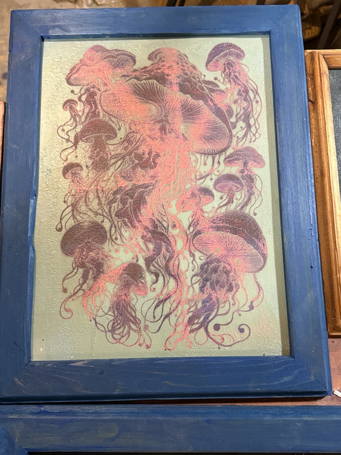 Mushroom jellyfish — Mushroom jellyfish wall art — original laser-engraved painting
