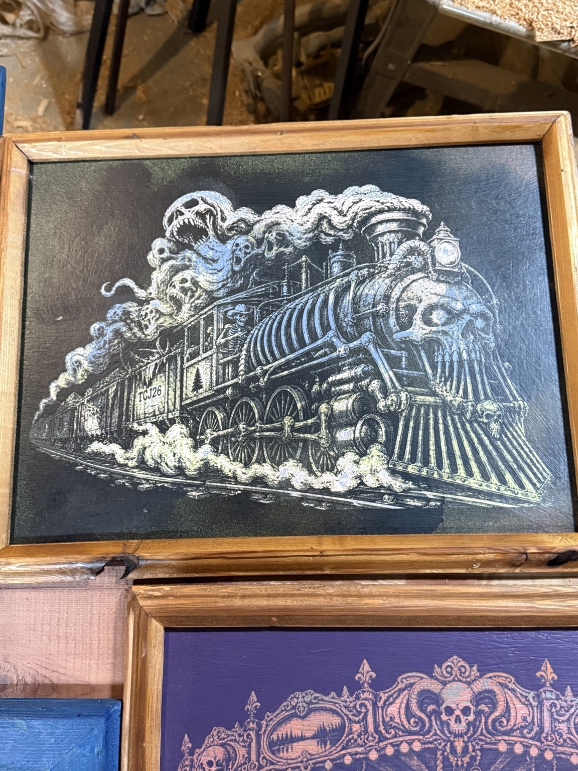Steam locomotive — Steam train wall art — original laser-engraved painting