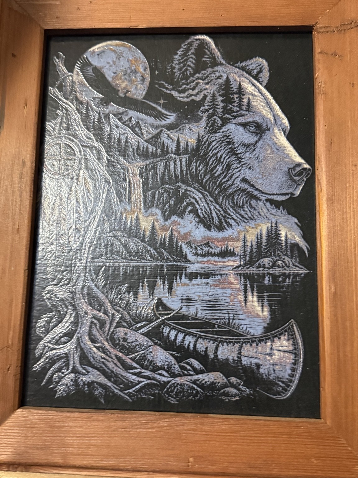 Wolf and wilderness — Wolf wilderness wall art — original laser-engraved painting