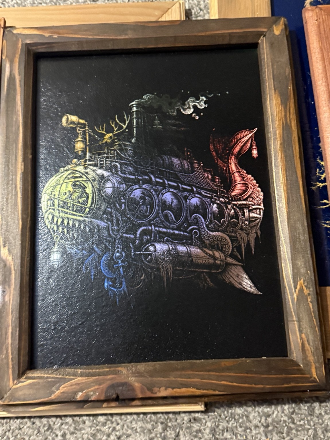 Steampunk submarine — Steampunk submarine wall art — original laser-engraved painting