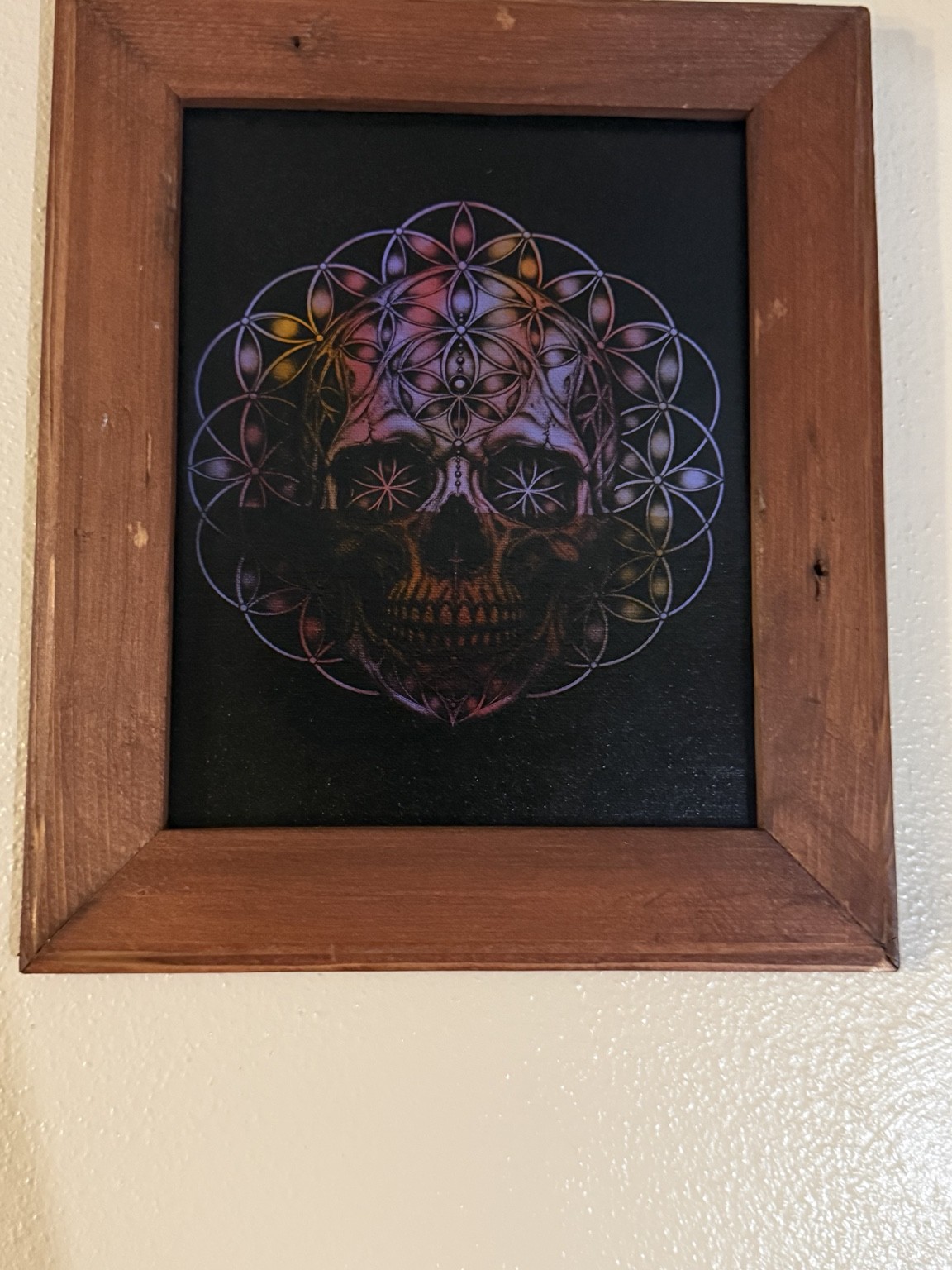 Purple geometric skull — Purple geometric skull art — original laser-engraved painting