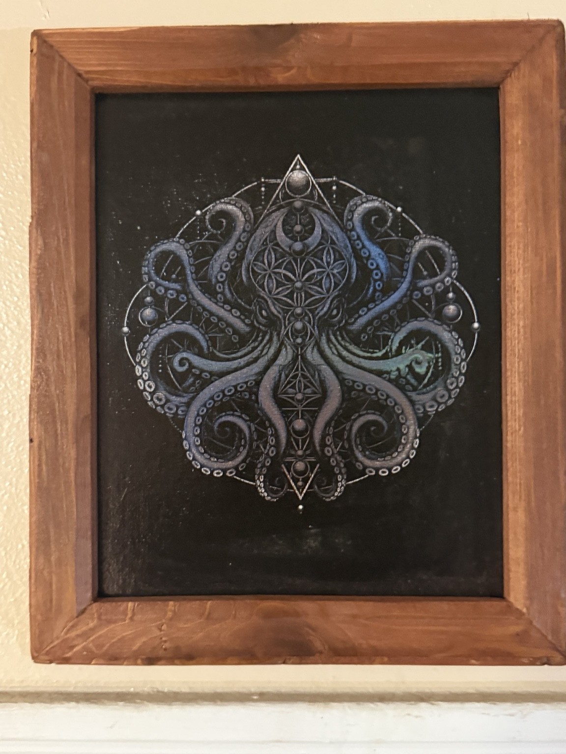 Geometric octopus — Geometric octopus wall art — original laser-engraved painting