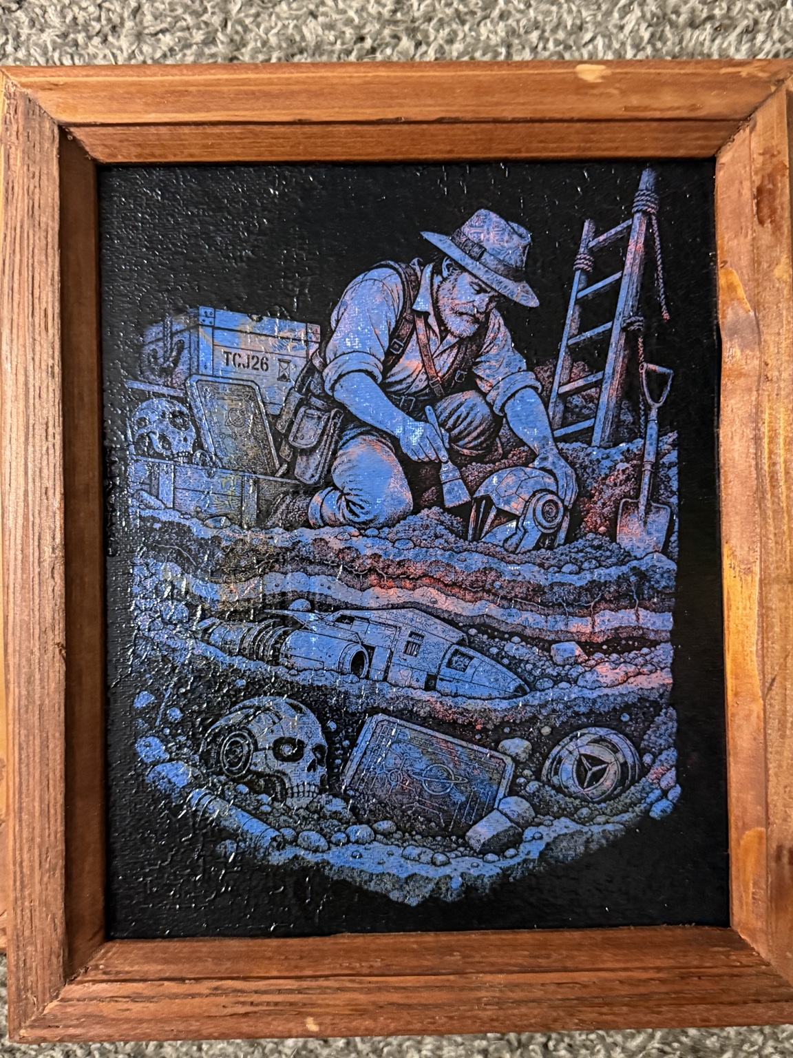 Digging Up Tomorrow — Science fiction archaeology wall art — original laser-engraved painting