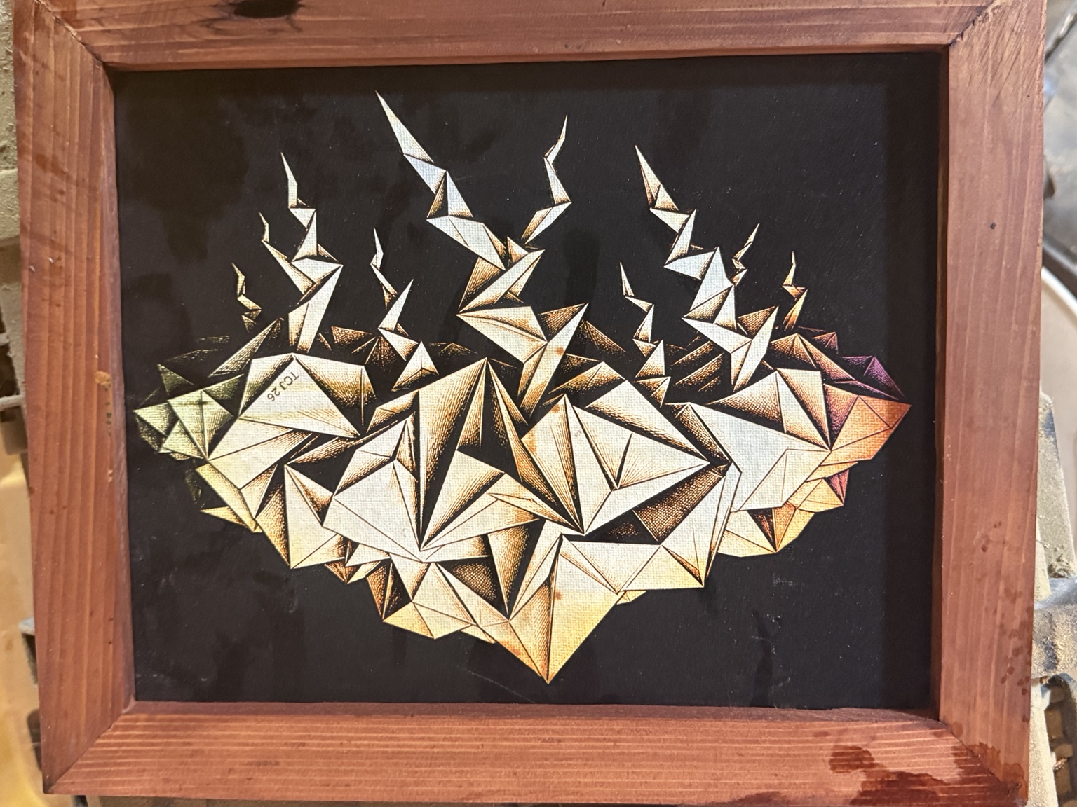Fractured Radiance — Abstract geometric wall art — original laser-engraved painting